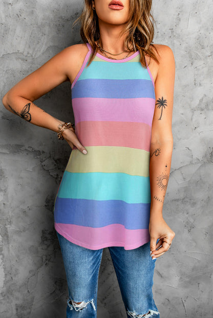 Multicolor Colorblock Striped Casual Tank Top