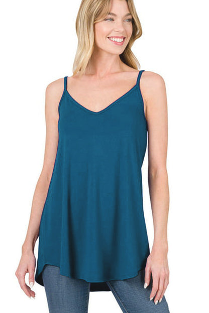 Clay Spaghetti Strap V-Neck Flowy Tunic Cami Top