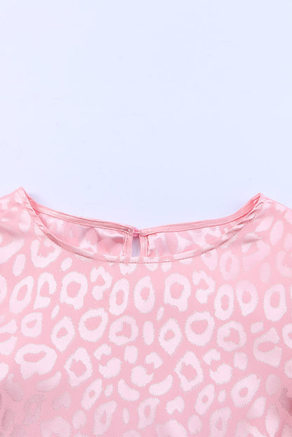 Rosy Satin Jacquard Sleeveless A-Line Leopard Print Dress