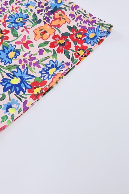 Multicolor Floral Print Smocked Cuffs Long Sleeve Blouse