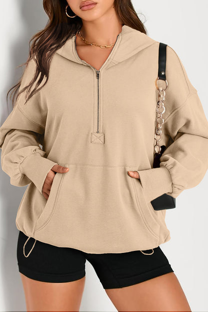 Kangaroo Pocket Half Zipper Oversized Hoodie