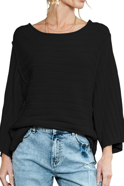 Brown Ribbed Knit Exposed Seam Dolman Sweater