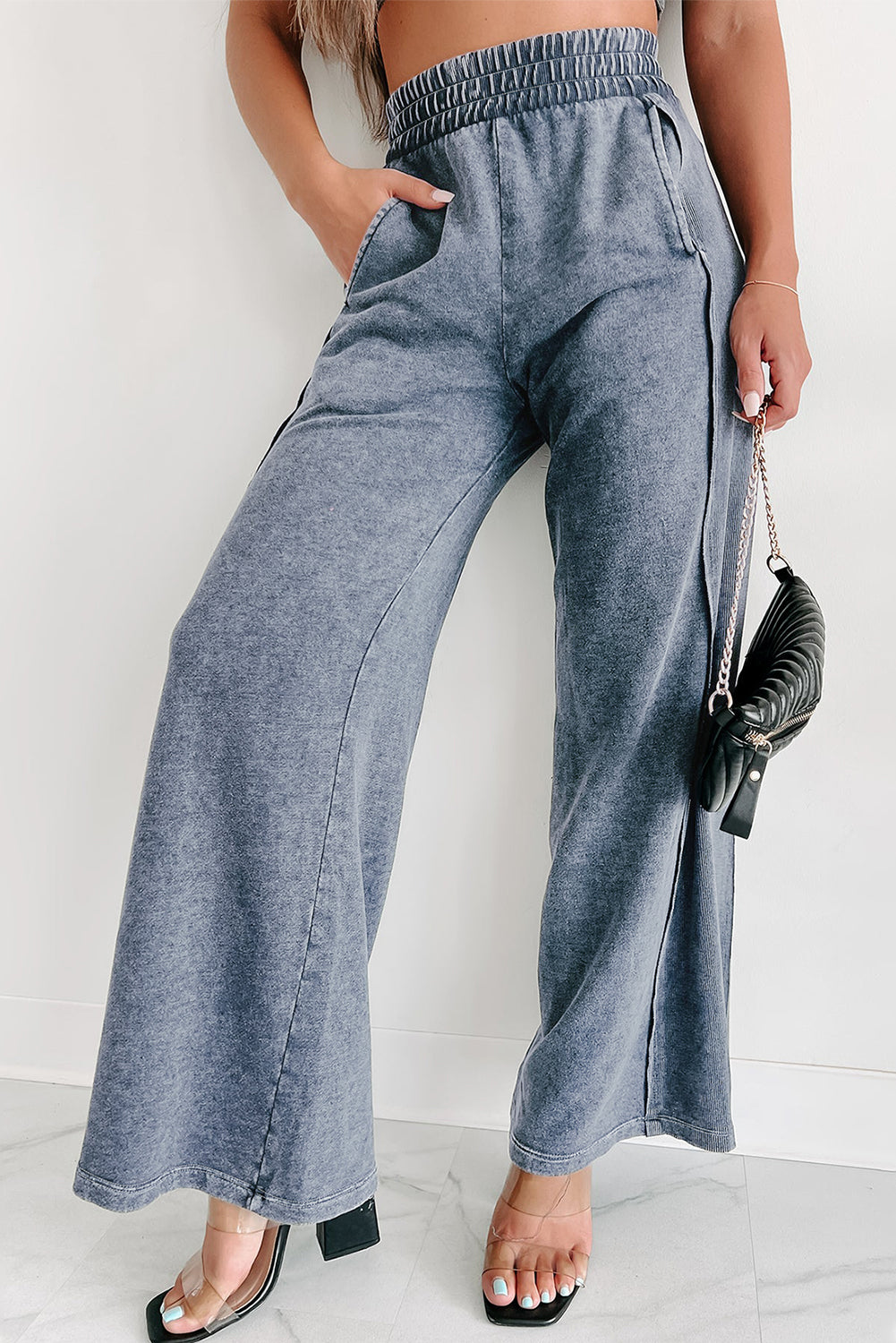 Apricot Pink Mineral Washed Smocked Wide Leg Pants