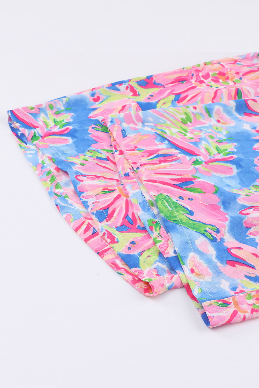 Abstract Floral Print Split V Neck Short Sleeve Blouse