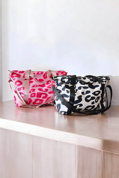 Bright Pink Leopard Print Luggage Tote Bag