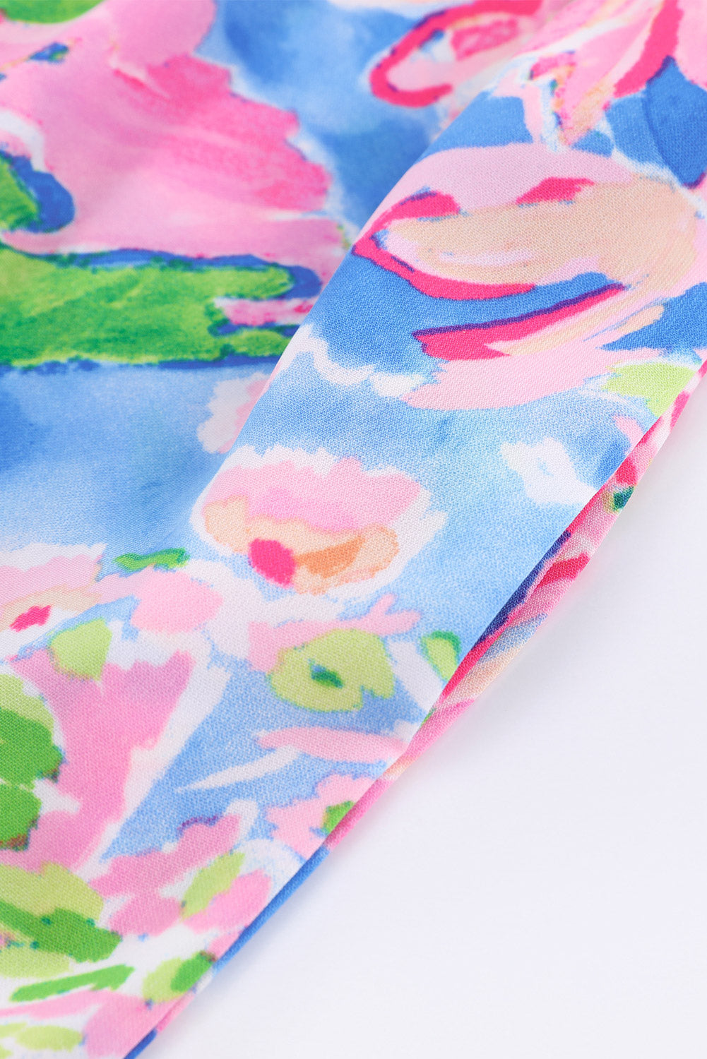 Abstract Floral Print Split V Neck Short Sleeve Blouse
