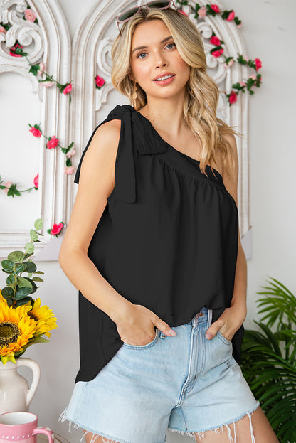 Casual Sleeveless One Shoulder Silk Top