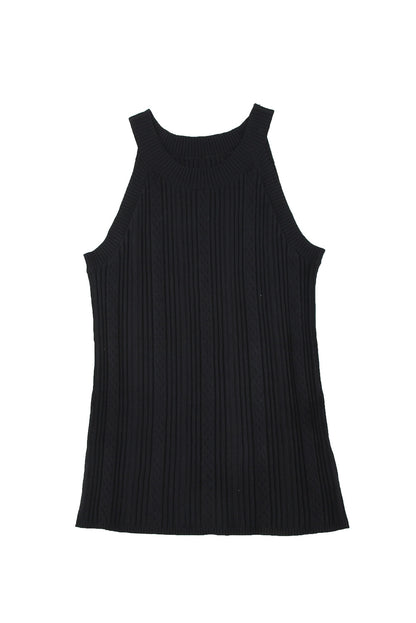 Casual Crew Neck Knit Crop Tank Top