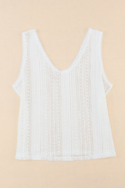 Lace Crochet Open Back U Neck Tank Top