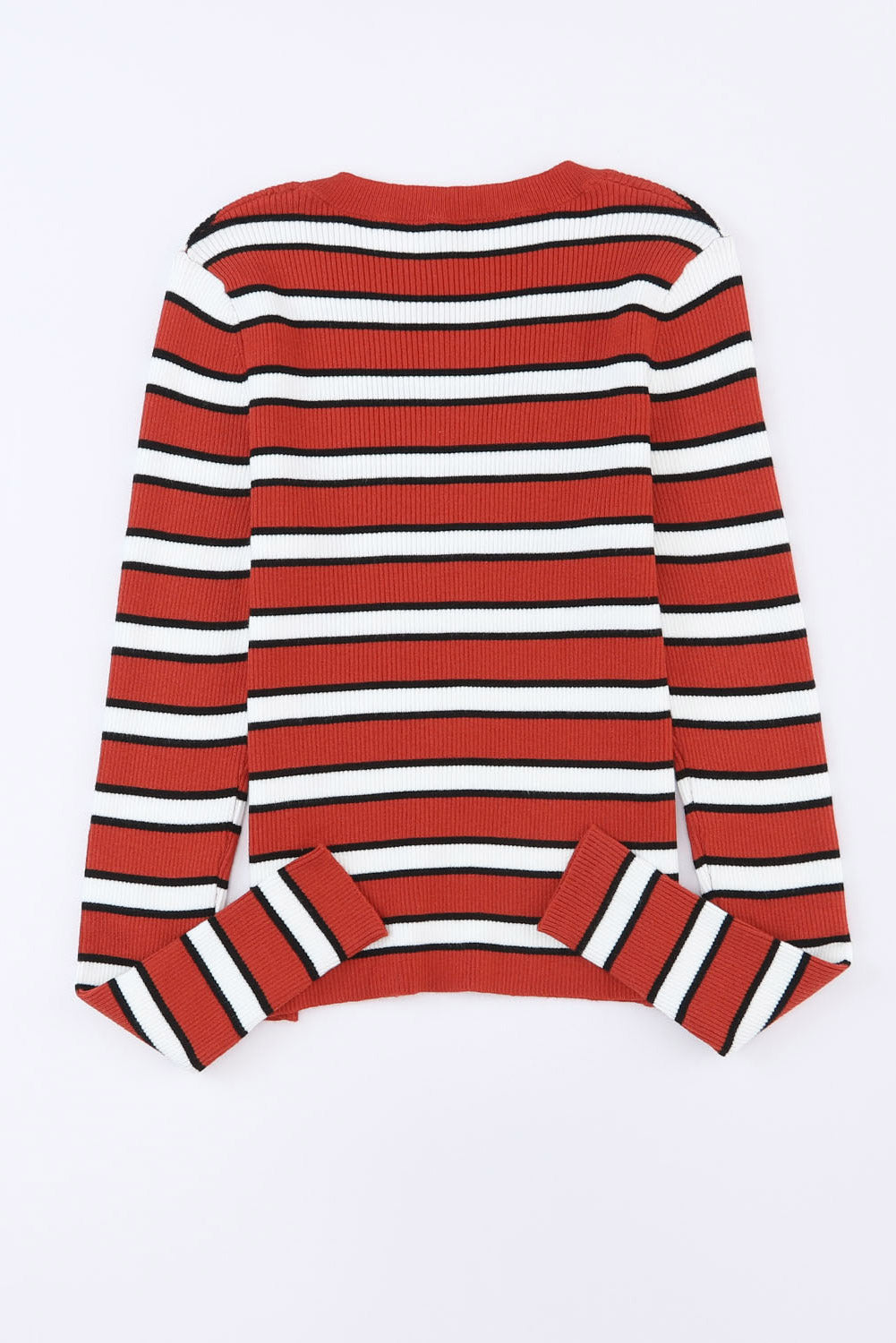 Green Striped Print Ribbed Knit Slim Fit Top