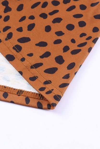 Khaki Leopard 3/4 Ruffle Sleeve Frill Neck Blouse