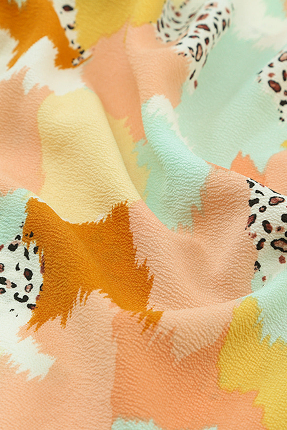 Multicolor Abstract Print Boho Ruffle Puff Sleeve Blouse