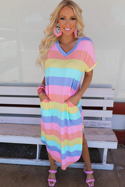 Multicolor Colorblock Striped Casual Tank Top