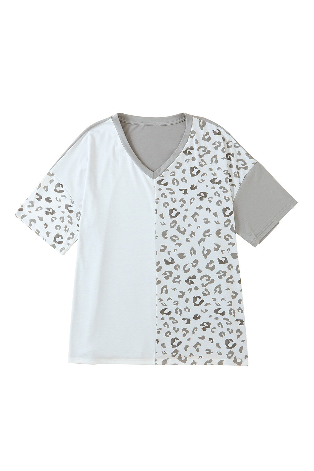 Leopard Patchwork Short Sleeve Plus Size Top