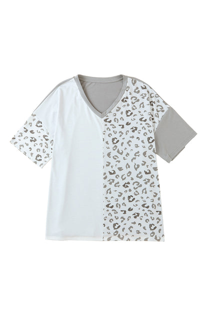 Leopard Patchwork Short Sleeve Plus Size Top