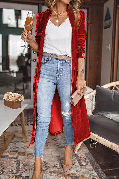 Pocketed Open Front Long Cardigan