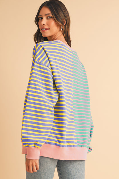 Stripe Colorblock Drop Shoulder Oversize Sweatshirt