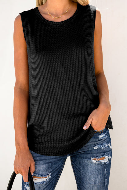 Crew Neck Basic Waffle Tank Top