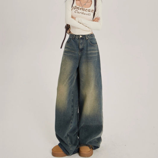 Faded High Waisted Wide Leg Jeans for Women