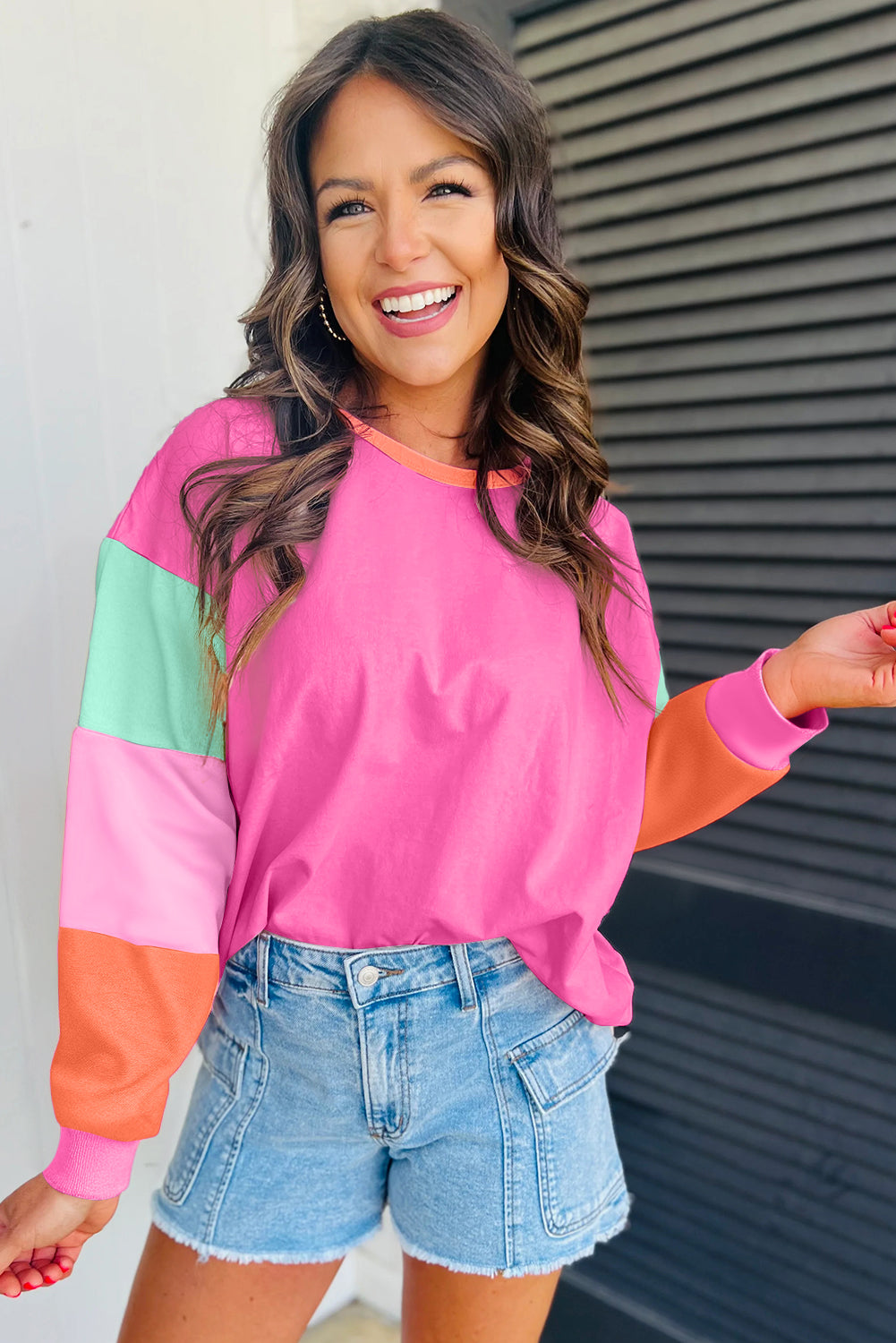 Multi Color Block Sleeve Loose Fit Top