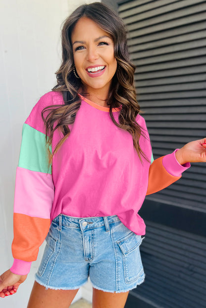 Multi Color Block Sleeve Loose Fit Top