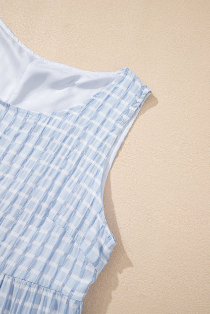 Pink Gingham High Waist Sleeveless Mini Dress