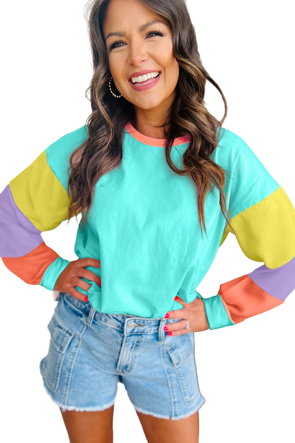 Multi Color Block Sleeve Loose Fit Top