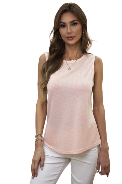 Crew Neck Basic Waffle Tank Top