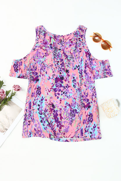 Abstract Print Wrap V Neck Flutter Sleeve Mid Length Summer Dress
