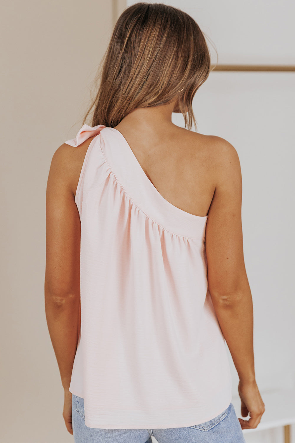Casual Sleeveless One Shoulder Silk Top
