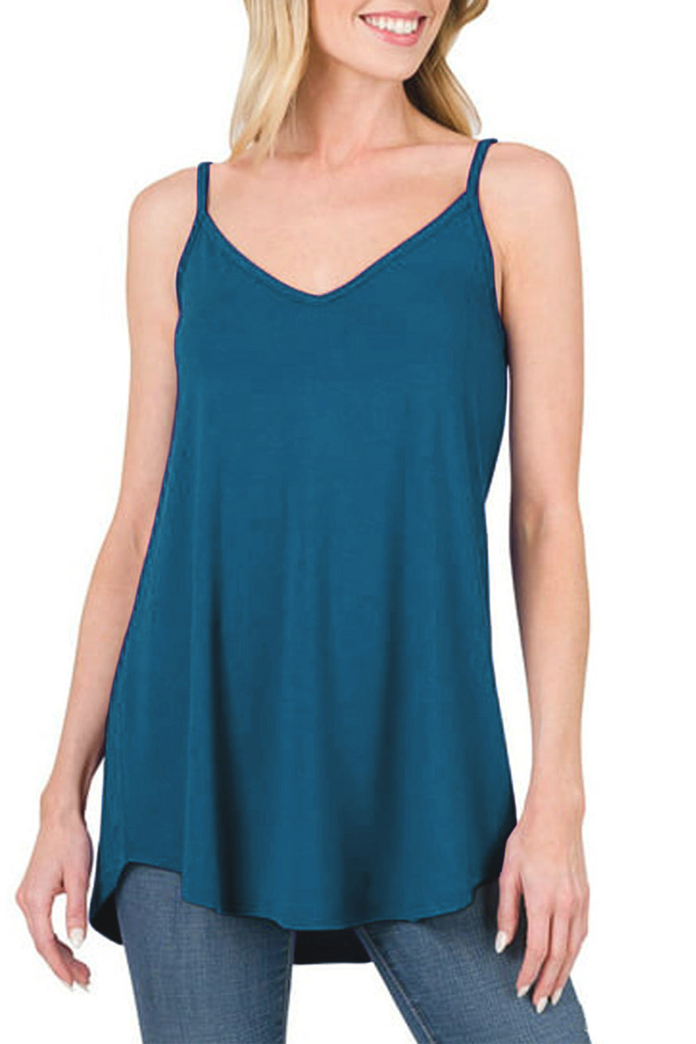 Clay Spaghetti Strap V-Neck Flowy Tunic Cami Top