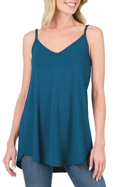 Clay Spaghetti Strap V-Neck Flowy Tunic Cami Top