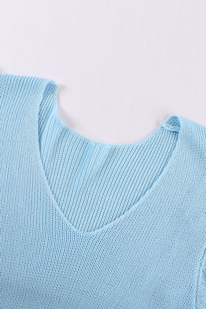 Khaki Ruffle V Neck Casual Sleeveless Knit Top