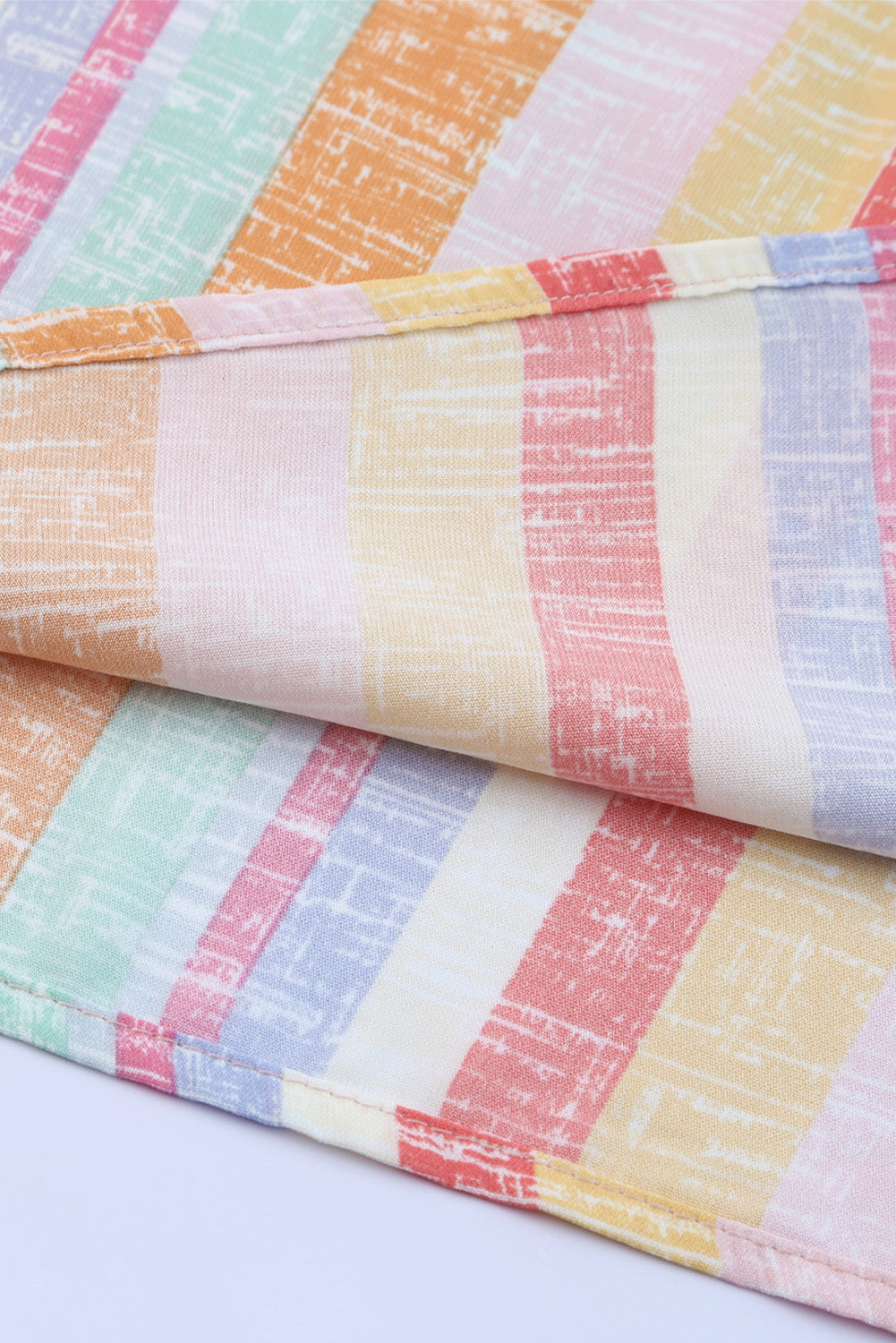 Multicolor Striped Color Block Frill Neck Ruffle Blouse