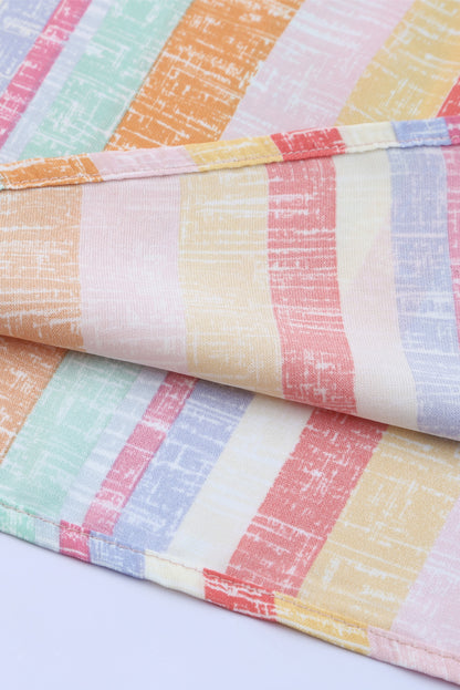 Multicolor Striped Color Block Frill Neck Ruffle Blouse