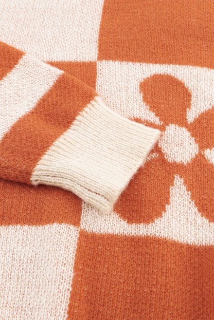 Orchid Petal Checkered and Striped Knitted Sweater