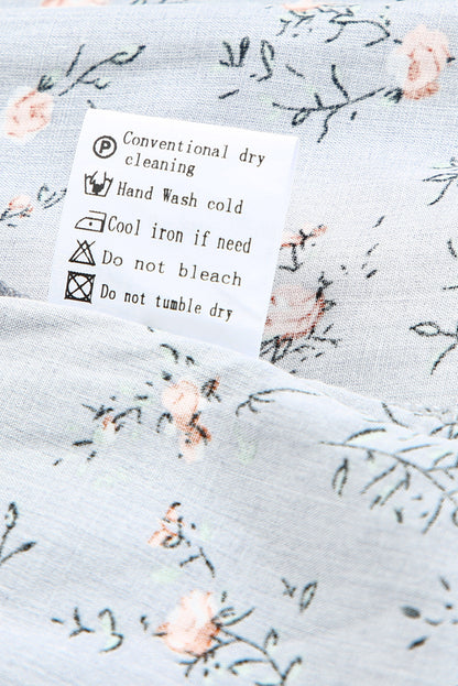 Floral Print Smocked Neck Flounce Sleeveless Shirt