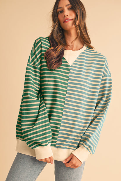 Stripe Colorblock Drop Shoulder Oversize Sweatshirt