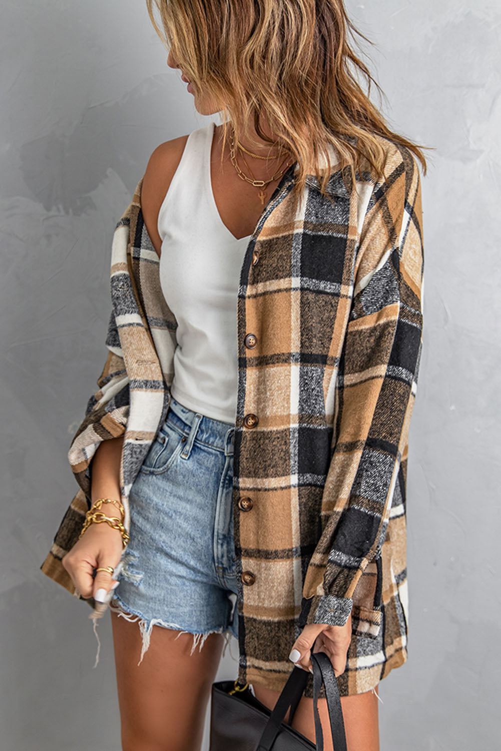 Plaid Button Up Long Sleeve Flannel Shacket