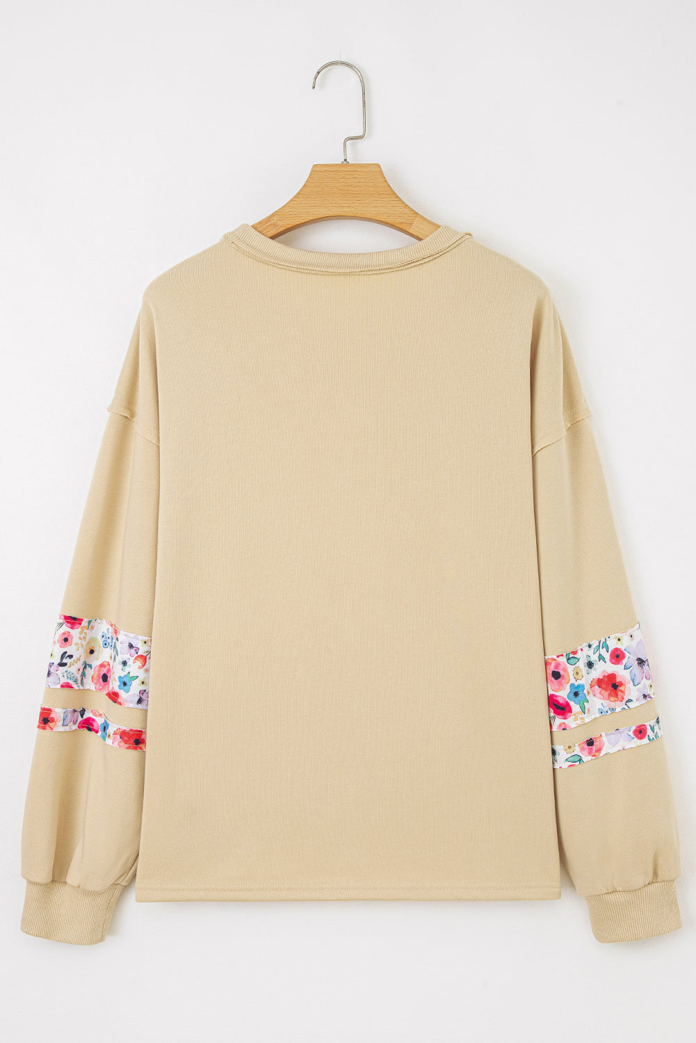 Peach Blossom Flower Applique Patchwork Drop Sleeve Pullover Sweatshirt