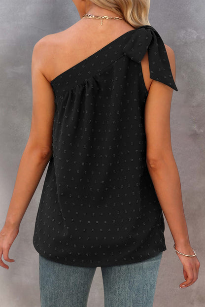 Swiss Dots Knot Asymmetric Neck Sleeveless Shirt