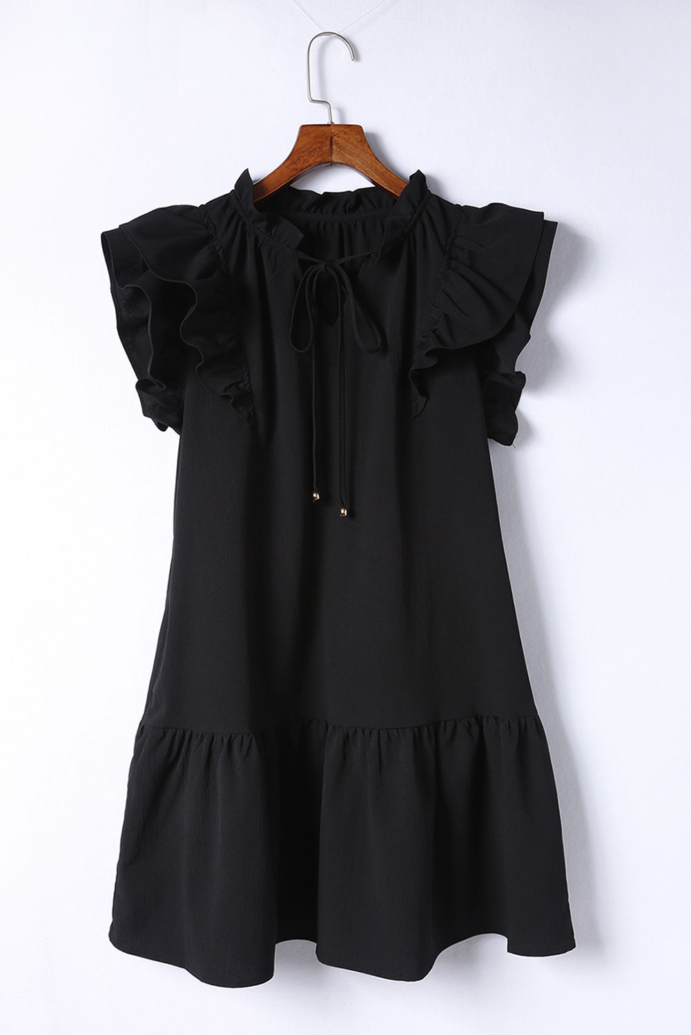 Tiered Ruffled Drawstring V Neck Short Dress With Pockets