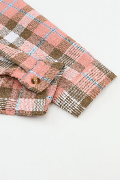 Orange Drop Shoulder Rounded Hem Plaid Pattern Shirt