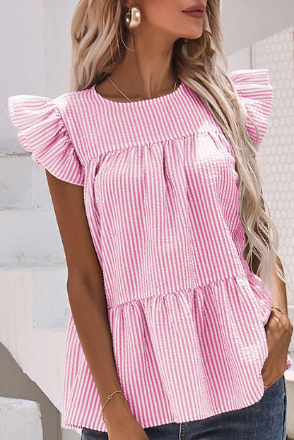 Striped Ruffle Tiered Sleeveless Shirt