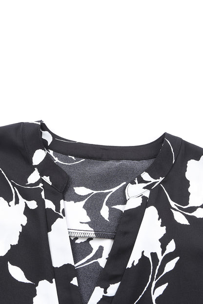 Floral Print Casual Roll Up Sleeve Blouse