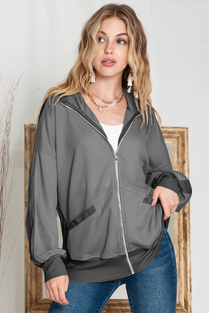 Thermal Zip Up Waffle Hoodie Jacket