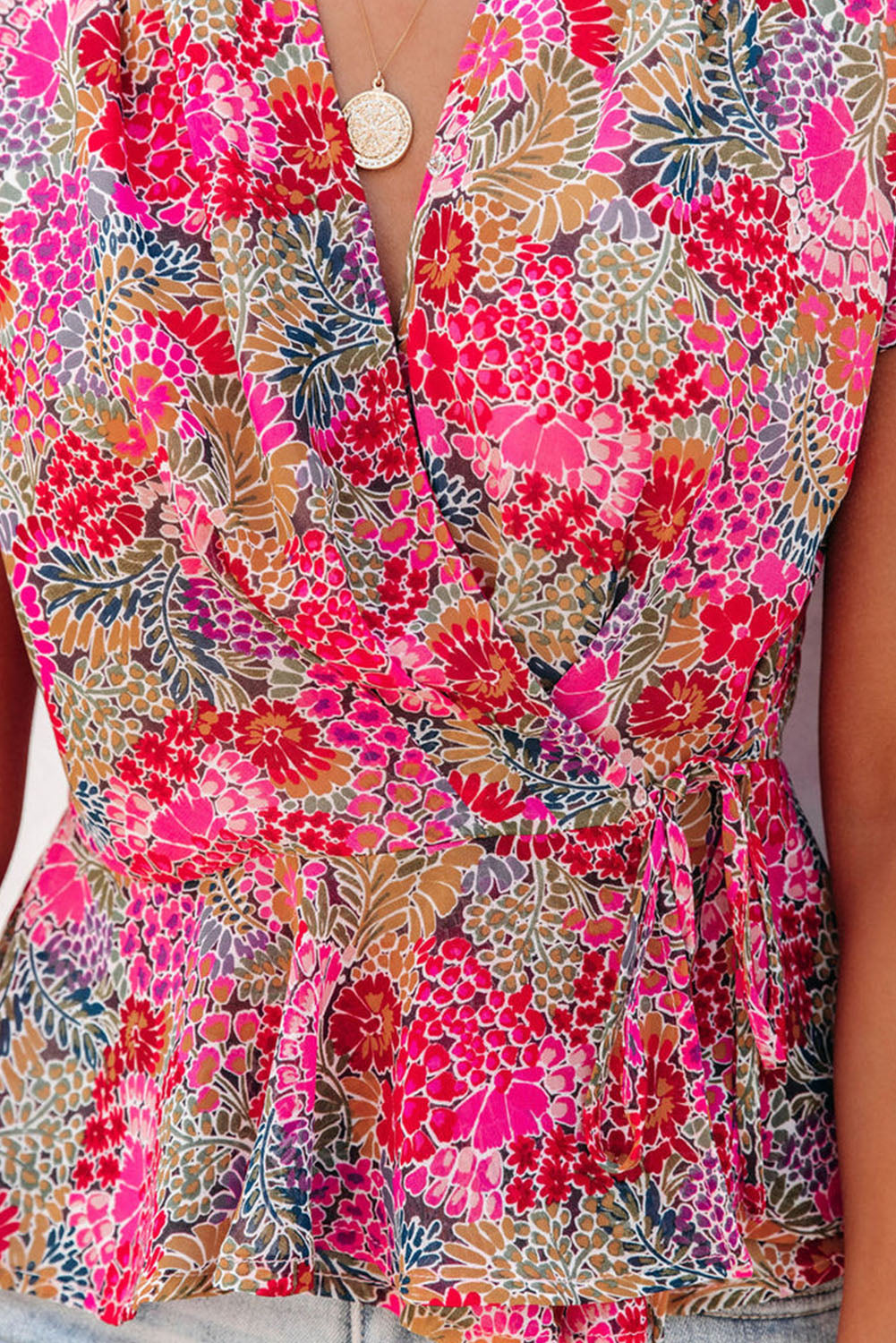 Multicolor Floral Print Smocked Cuffs Long Sleeve Blouse