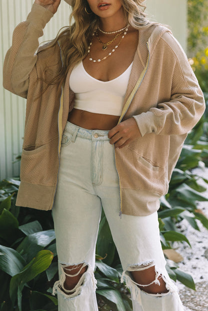 Thermal Zip Up Waffle Hoodie Jacket