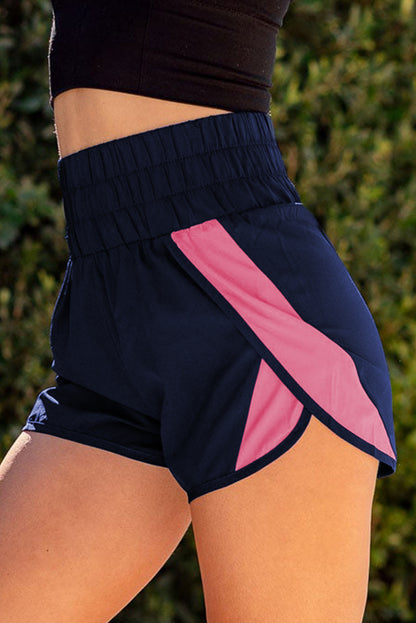 Dark Blue Casual Smocked Elastic Waist Athletic Shorts