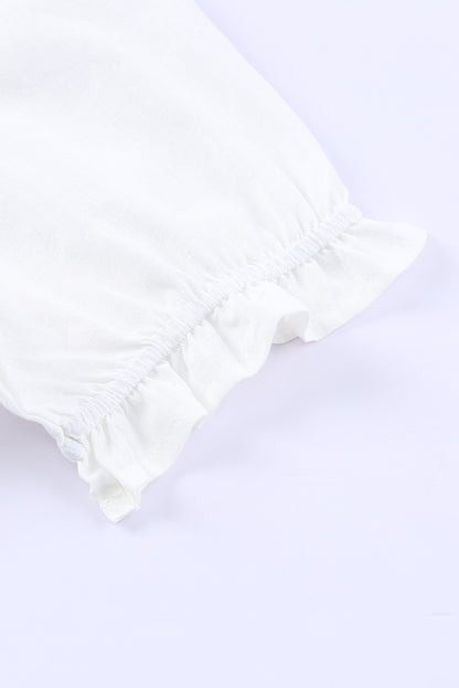 Floral Embroidered Boho Ruffle Puff Sleeve Blouse